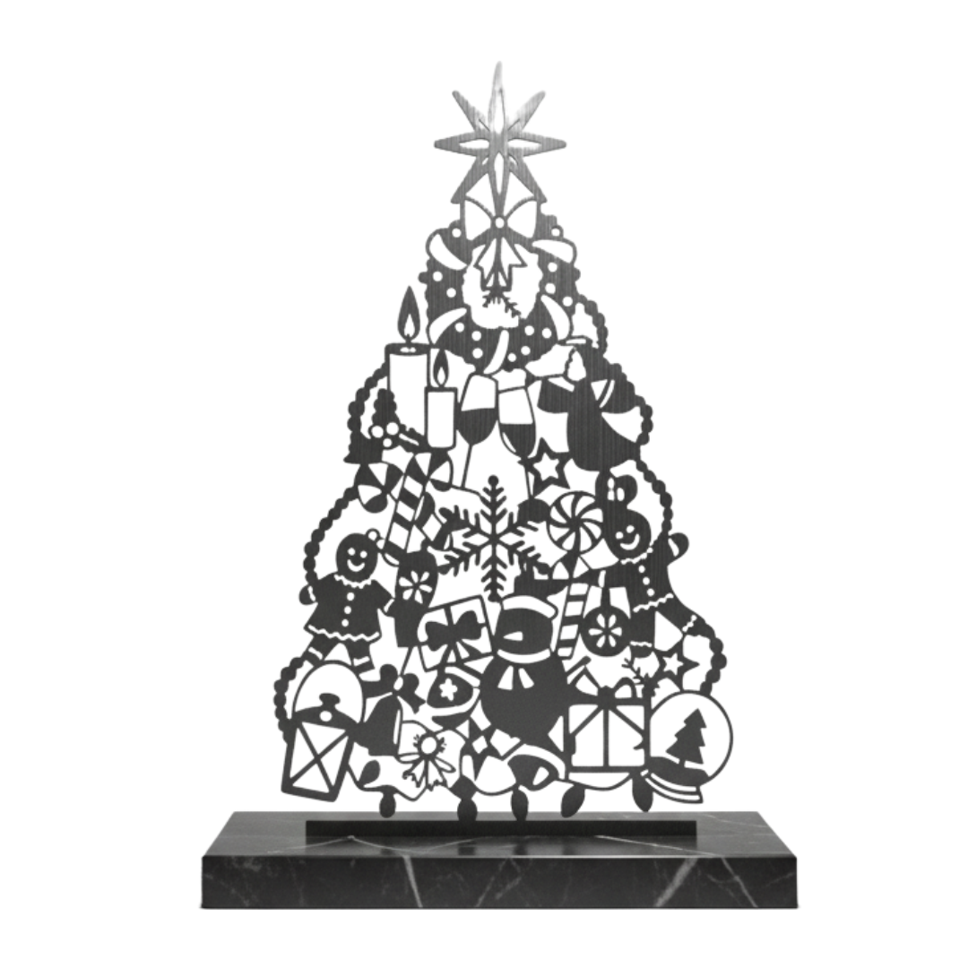 Laser-Cut Metal Christmas Tree – Festive Holiday Decor in Dark Grey Steel (20×12 cm)