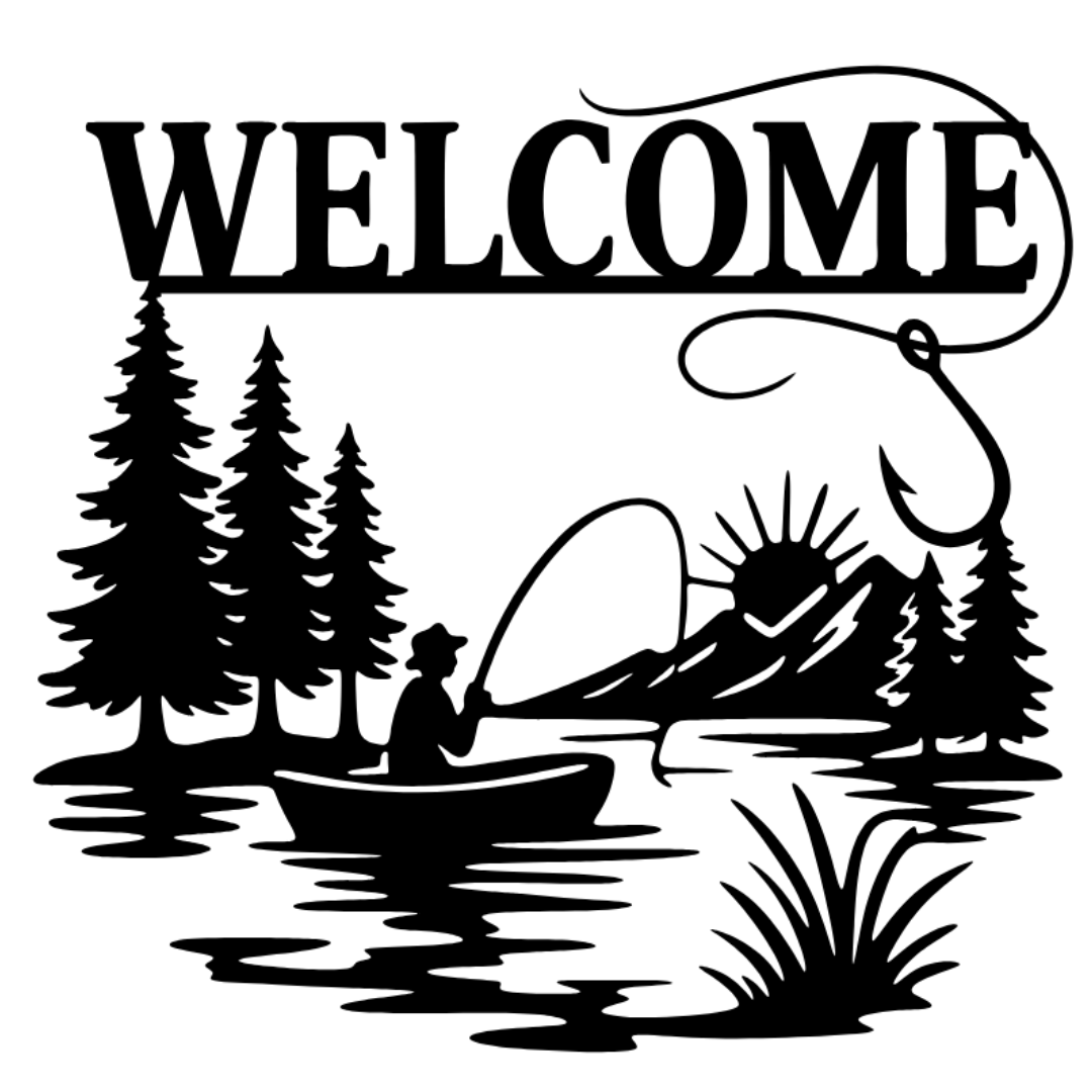 Fisherman “Welcome” Laser-Cut Metal Sign – Rustic Cabin & Lake House Wall Décor (16" × 16")