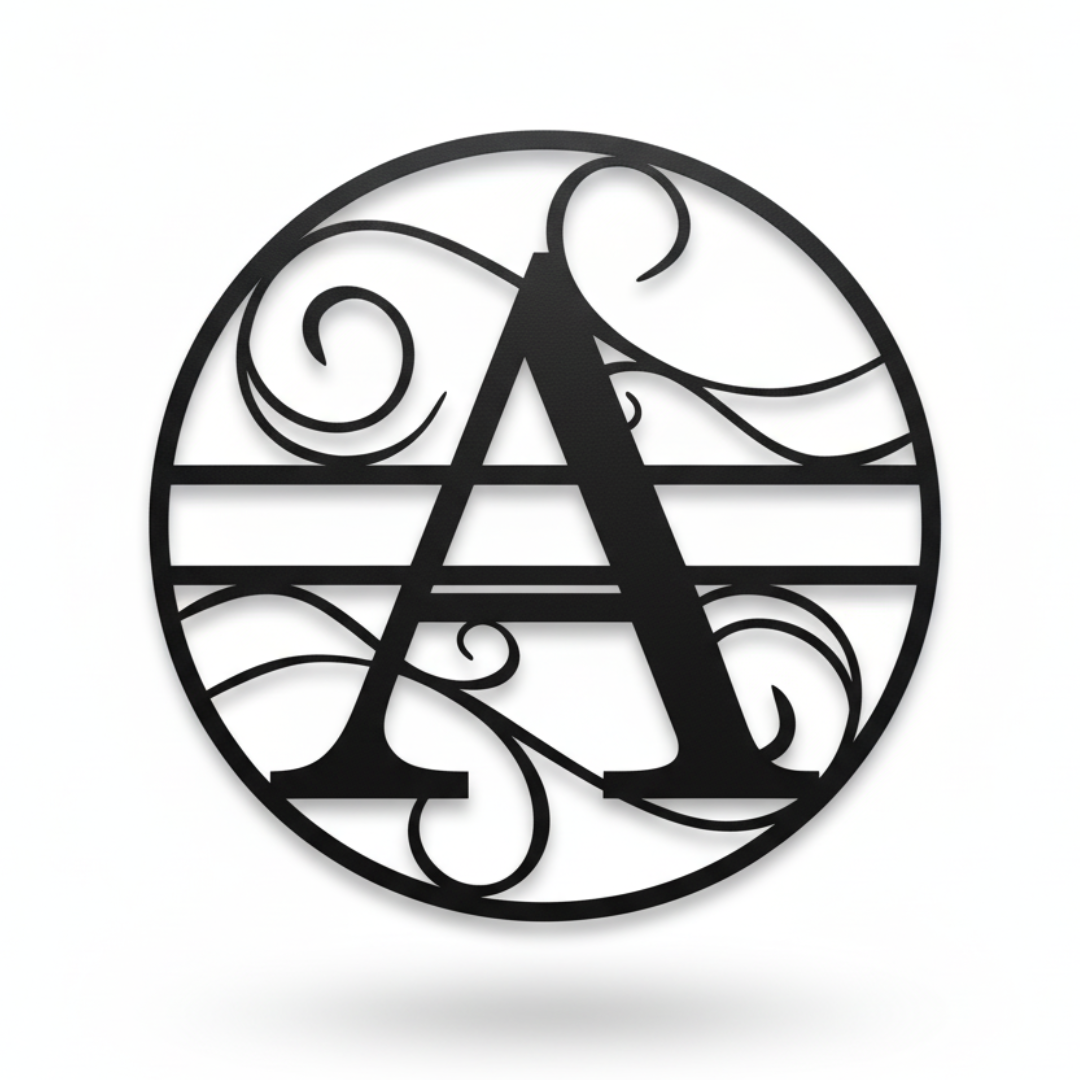 Split Monogram A–Z Laser-Cut Metal Wall Art – Personalized Family Initial Sign (16" × 16")