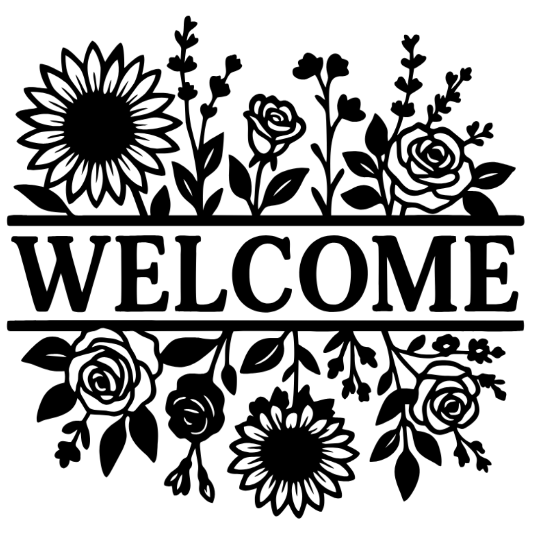 Floral “Welcome” Laser-Cut Metal Sign – Sunflower & Rose Garden Wall Décor (16" × 16")