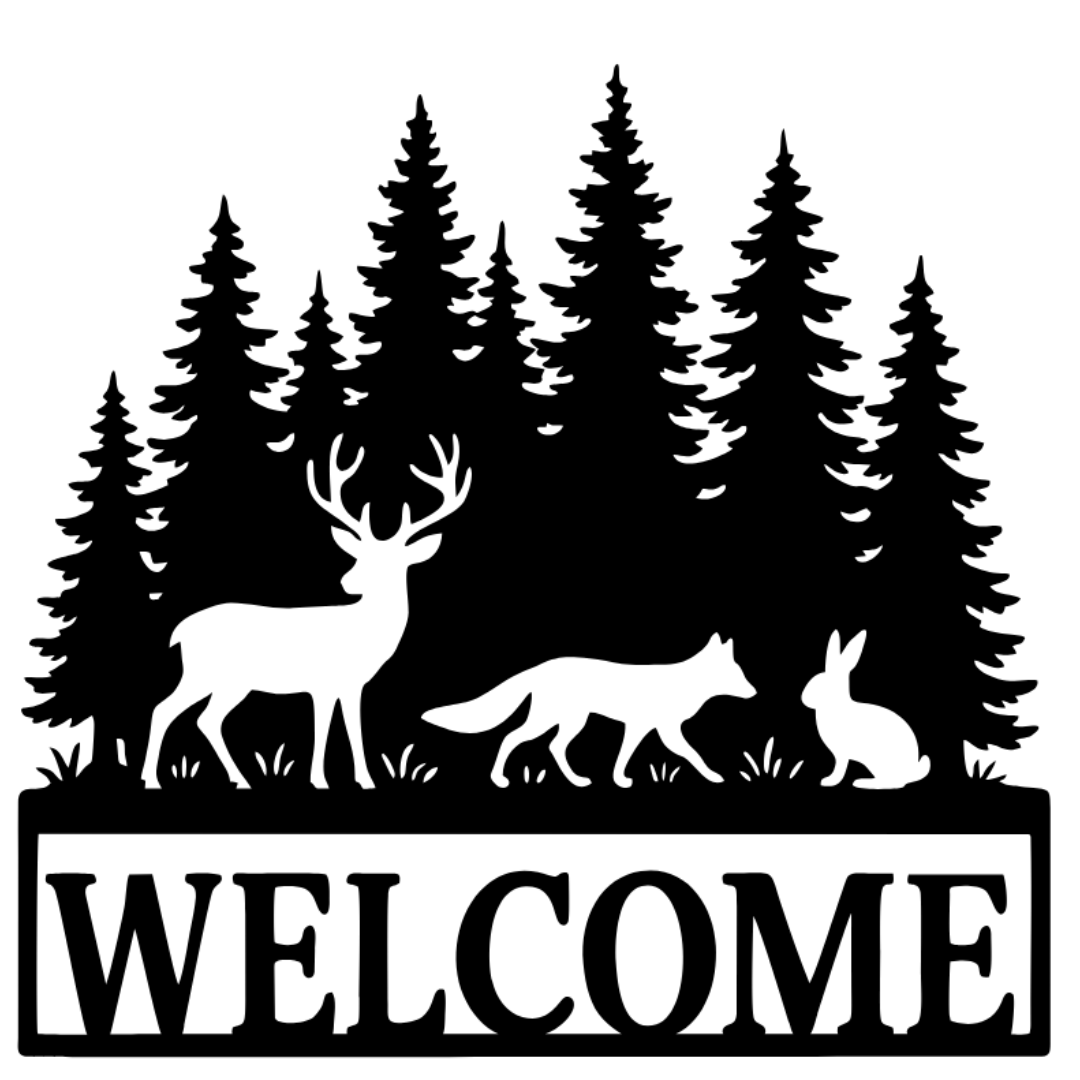 Forest Animals “Welcome” Laser-Cut Metal Sign – Cabin & Woodland Wall Décor (16" × 16")