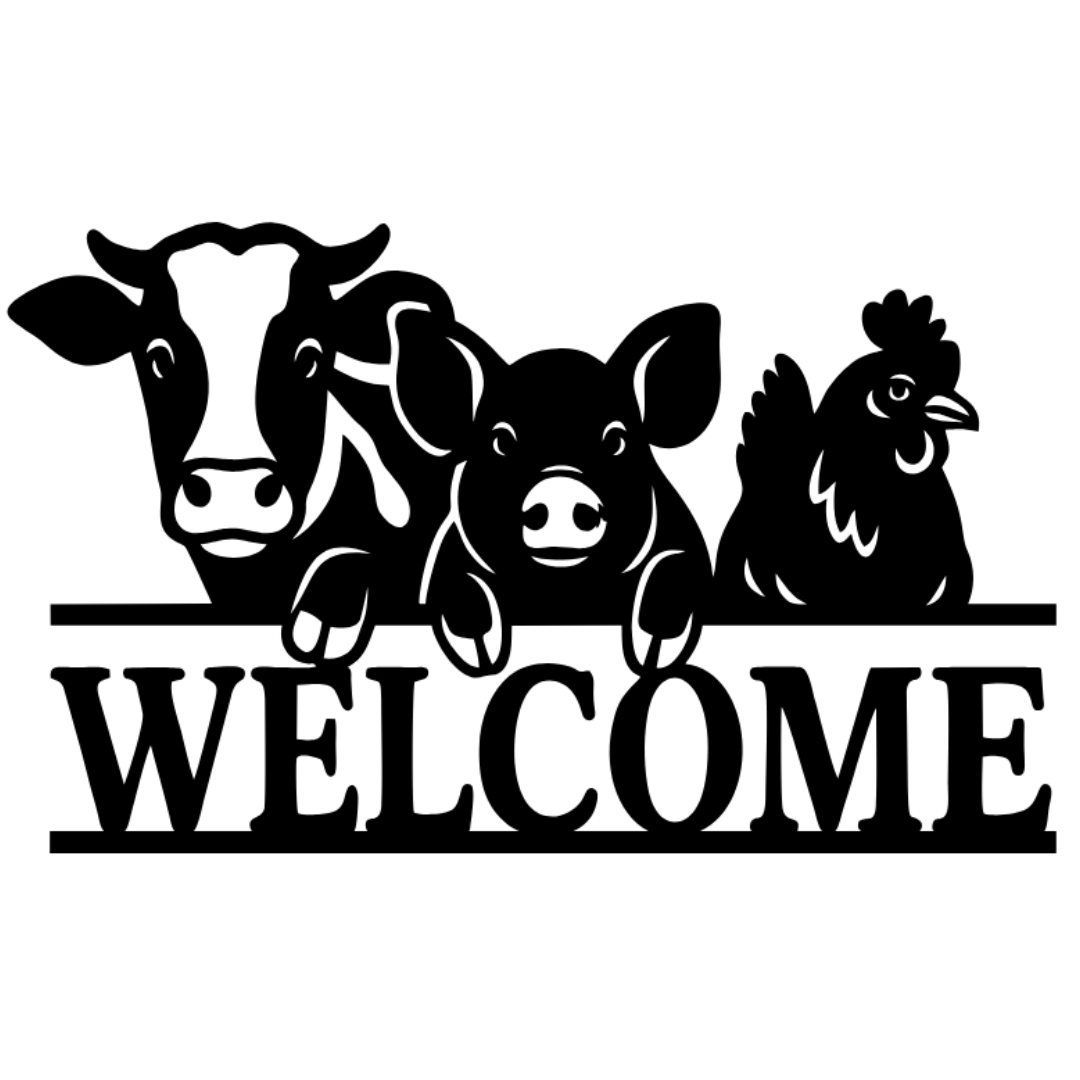 Farm Animals “Welcome” Laser-Cut Metal Sign – Country Barn & Farmhouse Wall Décor (16" × 16")