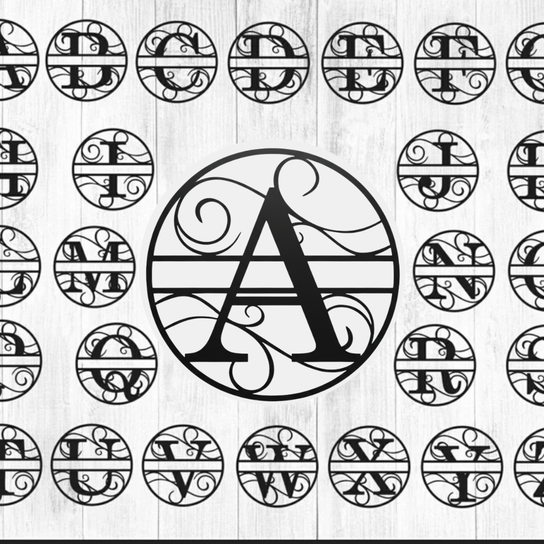 Split Monogram A–Z Laser-Cut Metal Wall Art – Personalized Family Initial Sign (16" × 16")