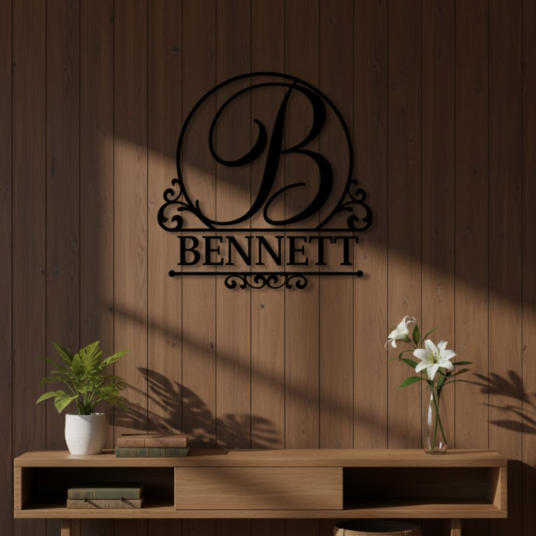 Split Monogram Metal Wall Sign – Personalized Family Name Initial (A–Z Letters)