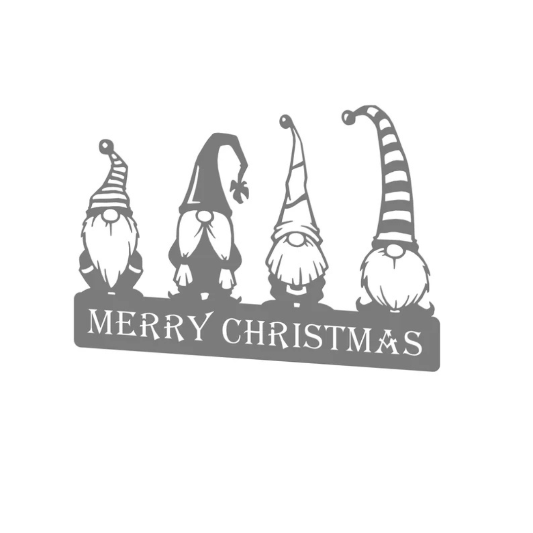 Christmas Gnomes “Merry Christmas” Laser-Cut Metal Sign – Holiday Wall Décor (20" × 10")