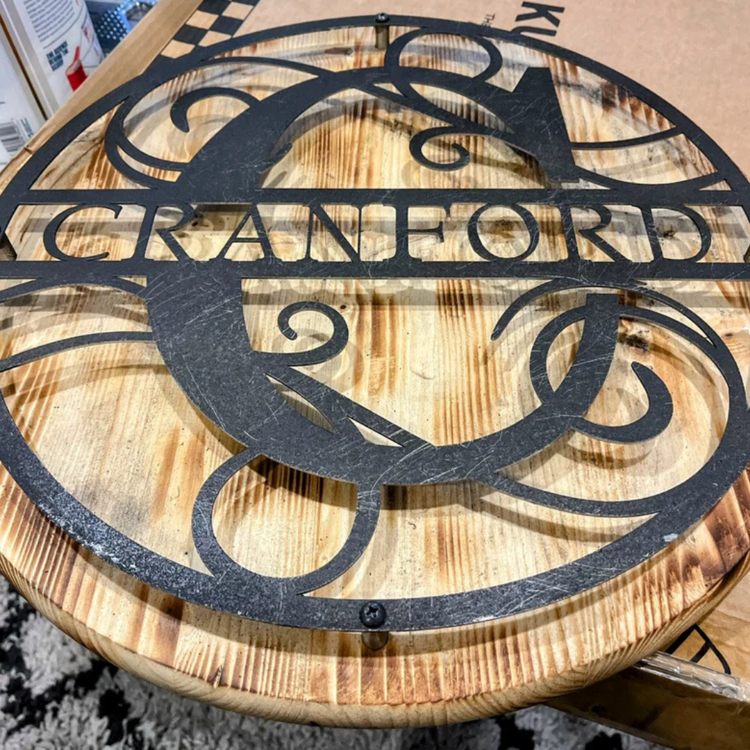 Split Monogram A–Z Laser-Cut Metal Wall Art – Personalized Family Initial Sign (16" × 16")