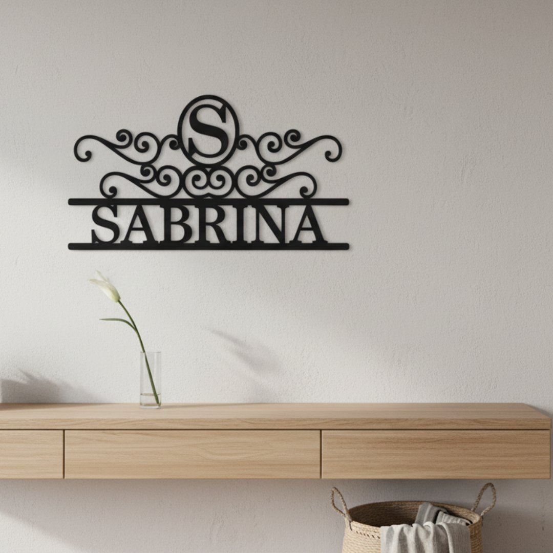 Custom Monogram Metal Wall Sign – Personalized Laser-Cut Name Sign (A–Z Initials)