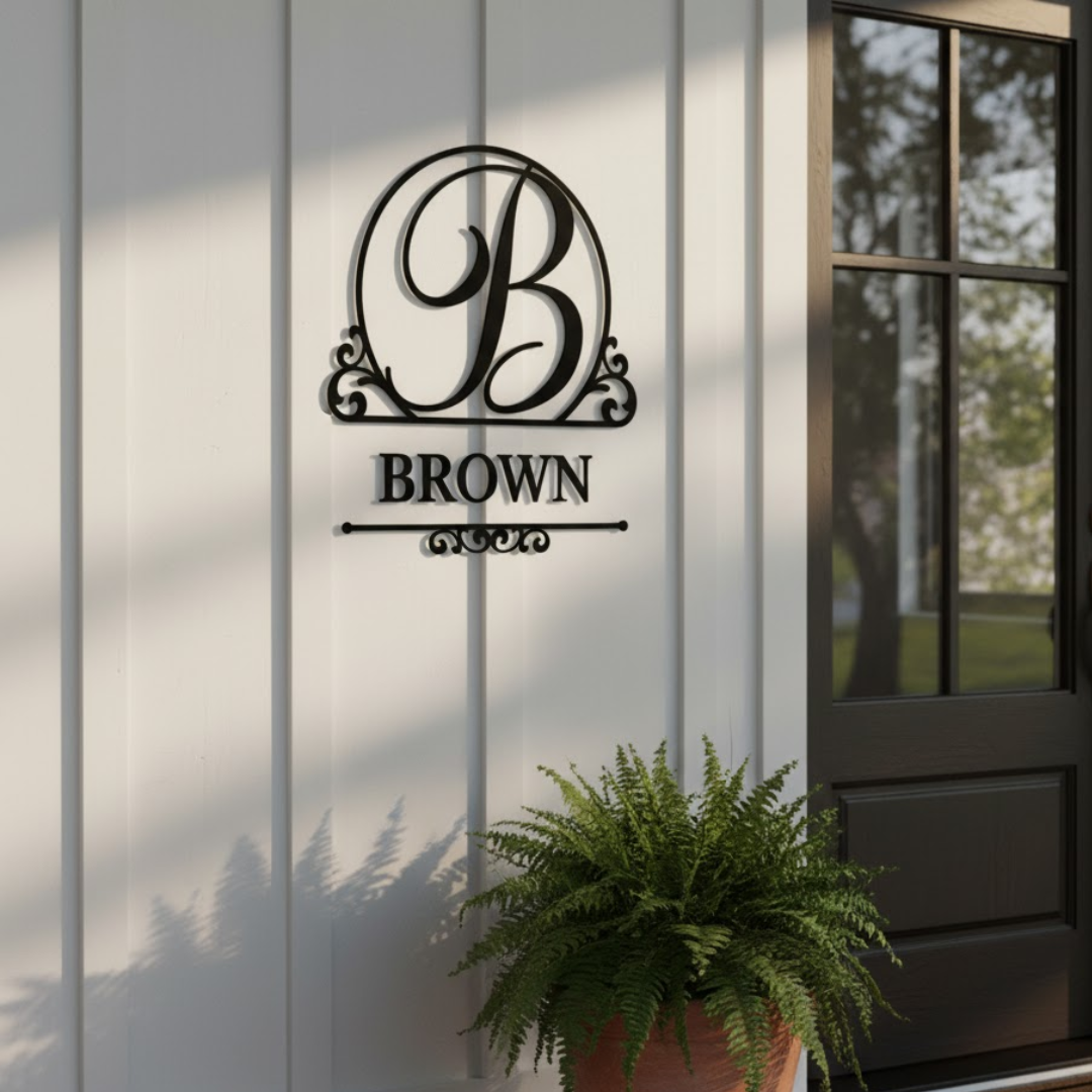Split Monogram Metal Wall Sign – Personalized Family Name Initial (A–Z Letters)