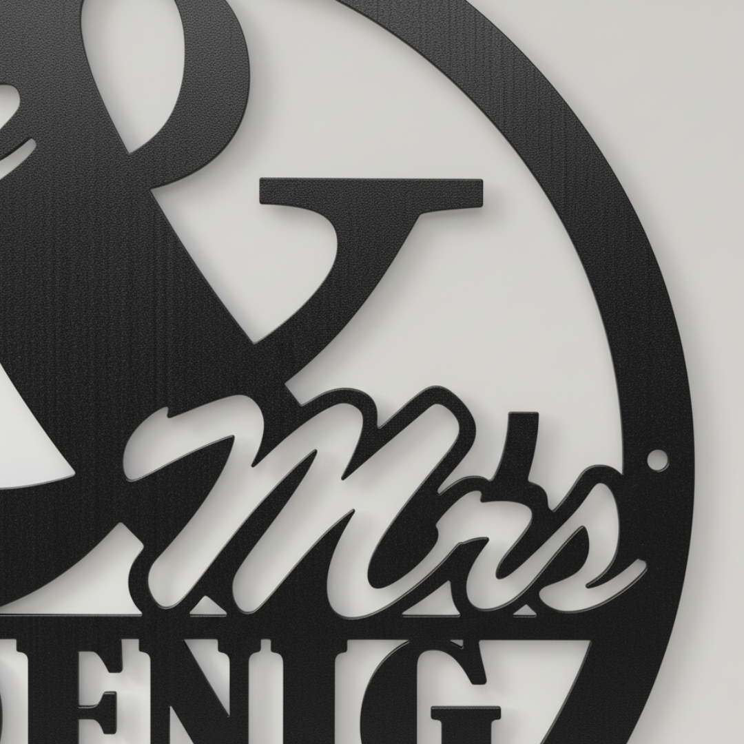 Laser-Cut Metal “Mr. & Mrs.” Monogram Sign – Personalized Family Name Wall Decor (16" × 16")