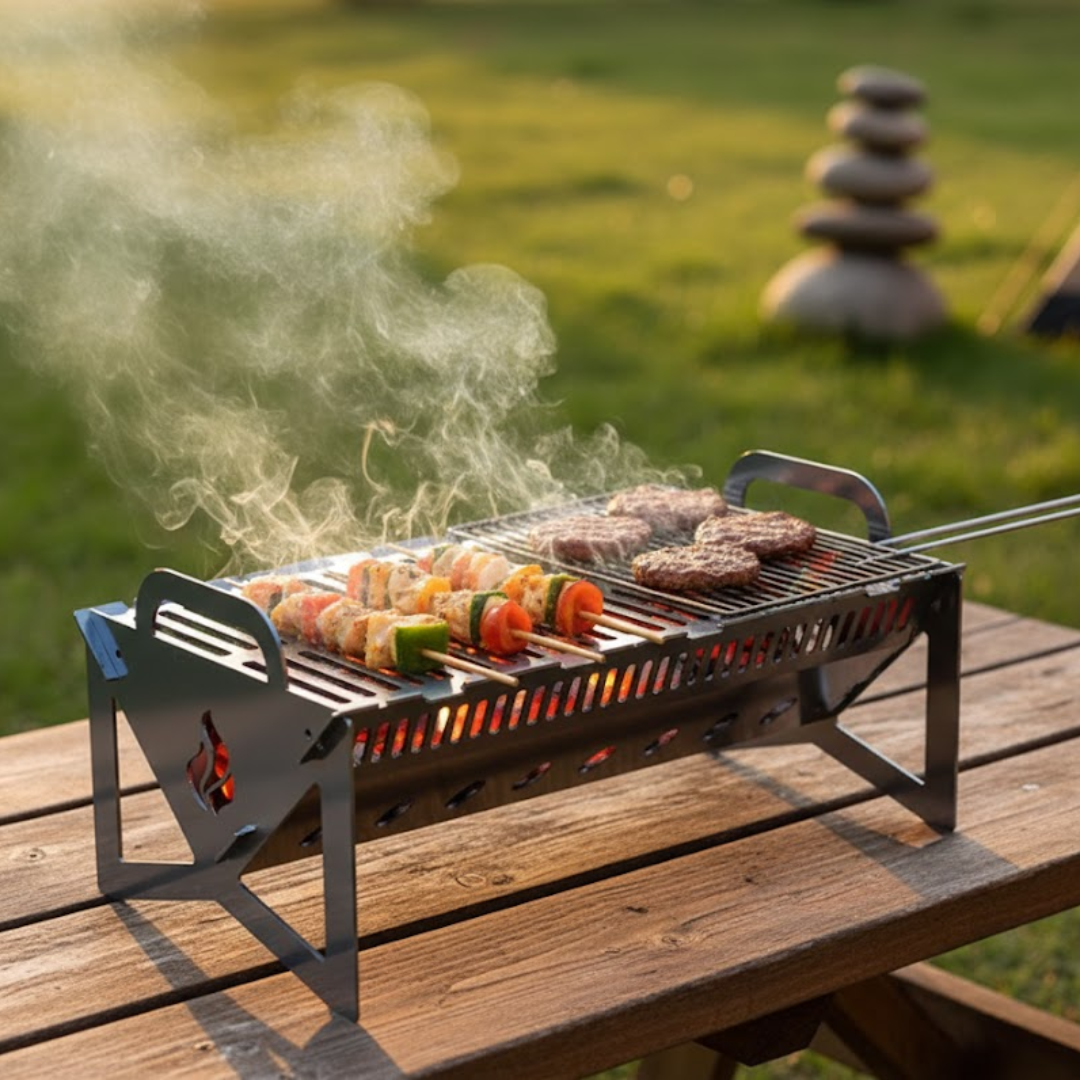 Collapsible Metal Fire Pit BBQ Grill – Portable Foldable Outdoor Design