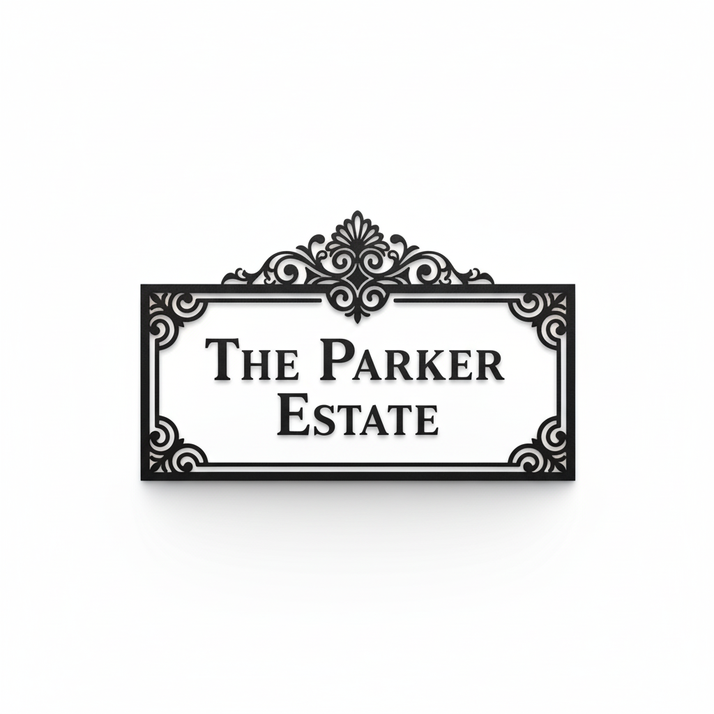 Custom Estate Name Sign | Ornate Family Metal Wall Art | Victorian Style Home Plaque | Indoor Outdoor | Powder-Coated Steel
