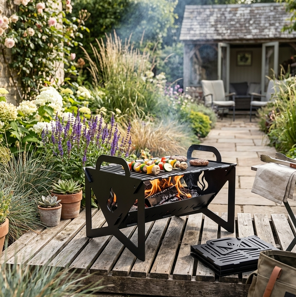 Collapsible Metal Fire Pit BBQ Grill – Portable Foldable Outdoor Design