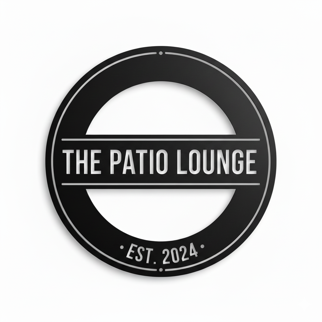 Custom Round Patio Lounge Metal Sign | Modern Circle Name Plaque | Personalized Outdoor Bar or Backyard Decor | Powder-Coated Steel