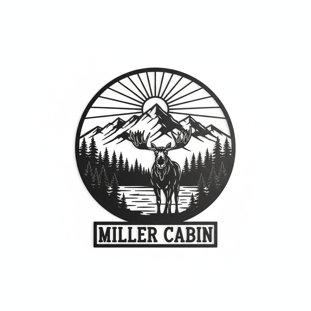 Custom Metal Moose Lake Cabin Monogram Wall Art | Rustic Outdoor Lodge Sign | Indoor Outdoor | Up to 46″
