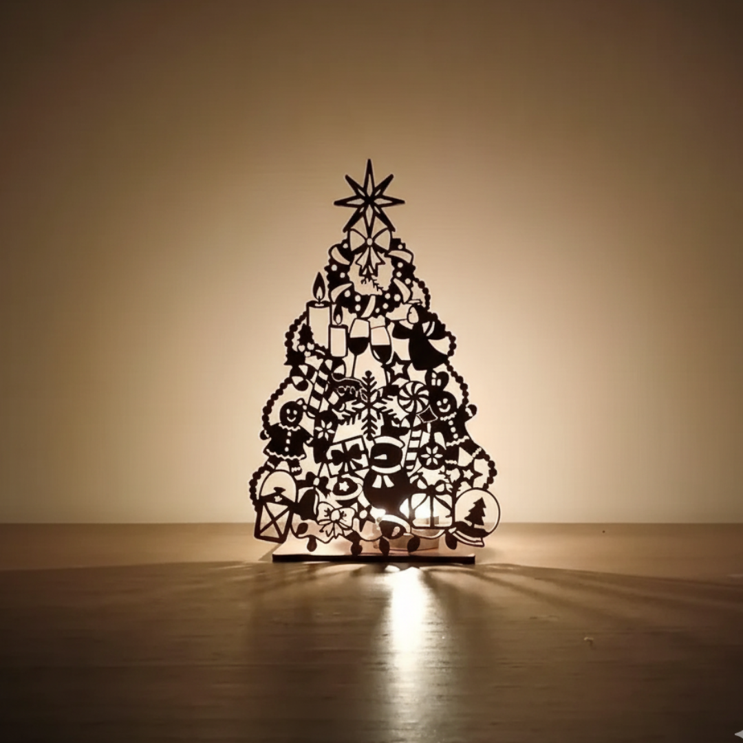 Laser-Cut Metal Christmas Tree – Festive Holiday Decor in Dark Grey Steel (20×12 cm)