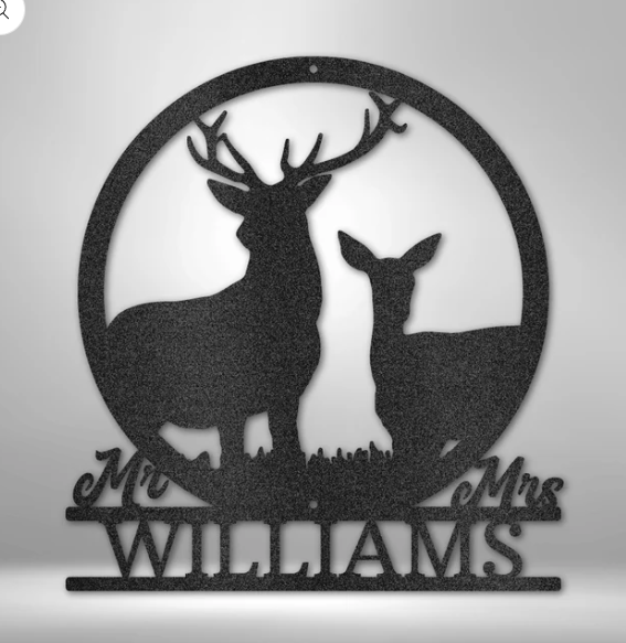 Stag and Doe Monogram - Steel Sign