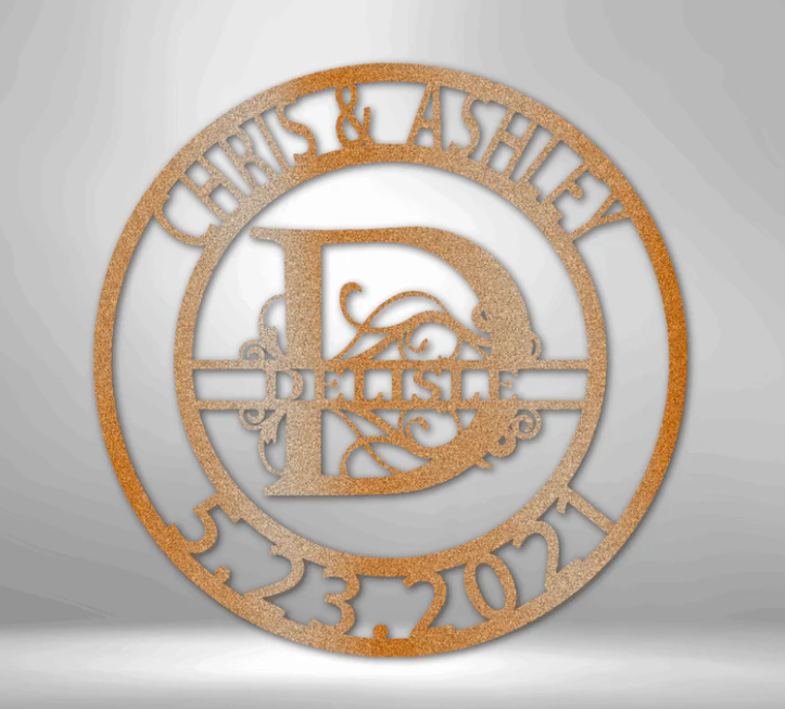 Elaborate Split Letter Family Name - Steel Sign