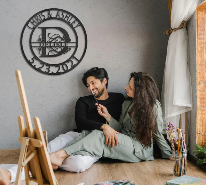 Elaborate Split Letter Family Name - Steel Sign