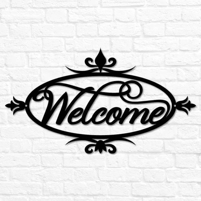 Welcome Script Metal Sign – Rustic Steel Finish