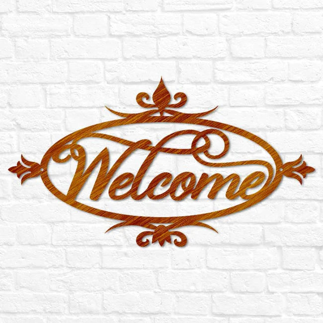 Welcome Script Metal Sign – Rustic Steel Finish